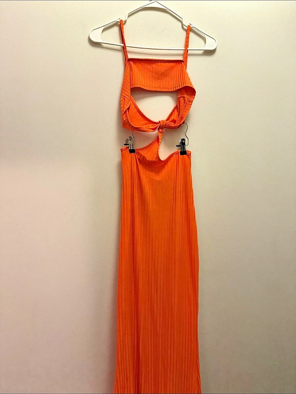 Orange Pleated Backless Maxi Dress Like New